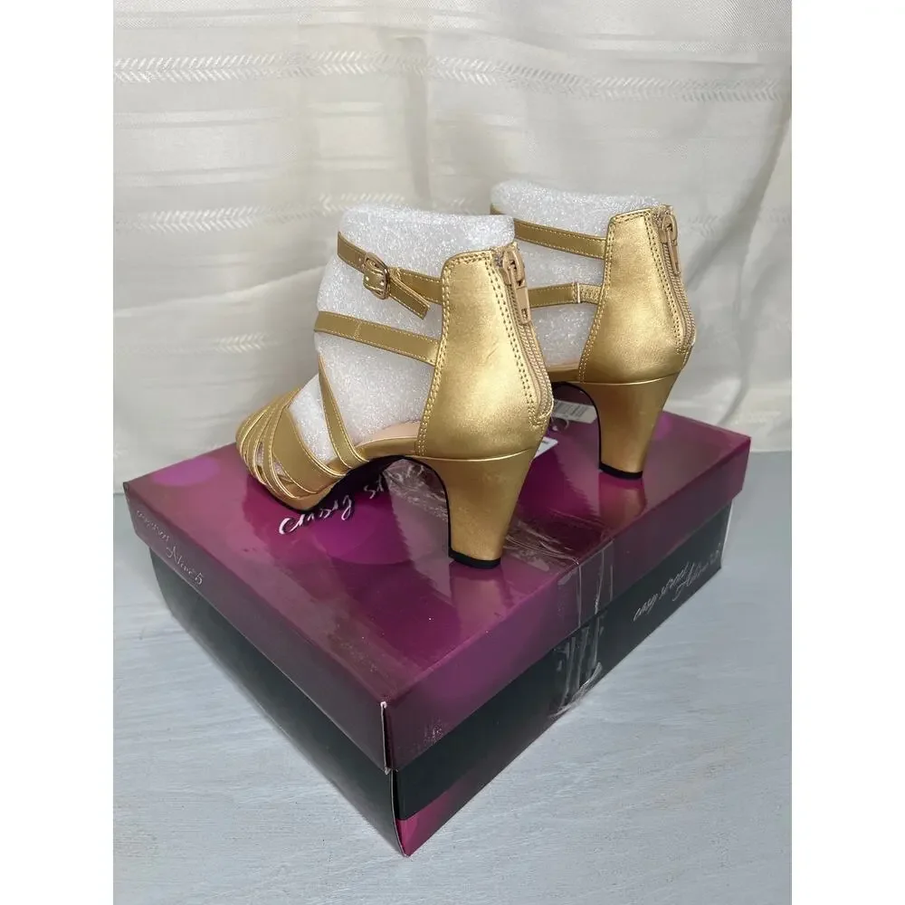Easy Street Crissa Platform Dress Sandals Gold Satin Womens Size 8M
